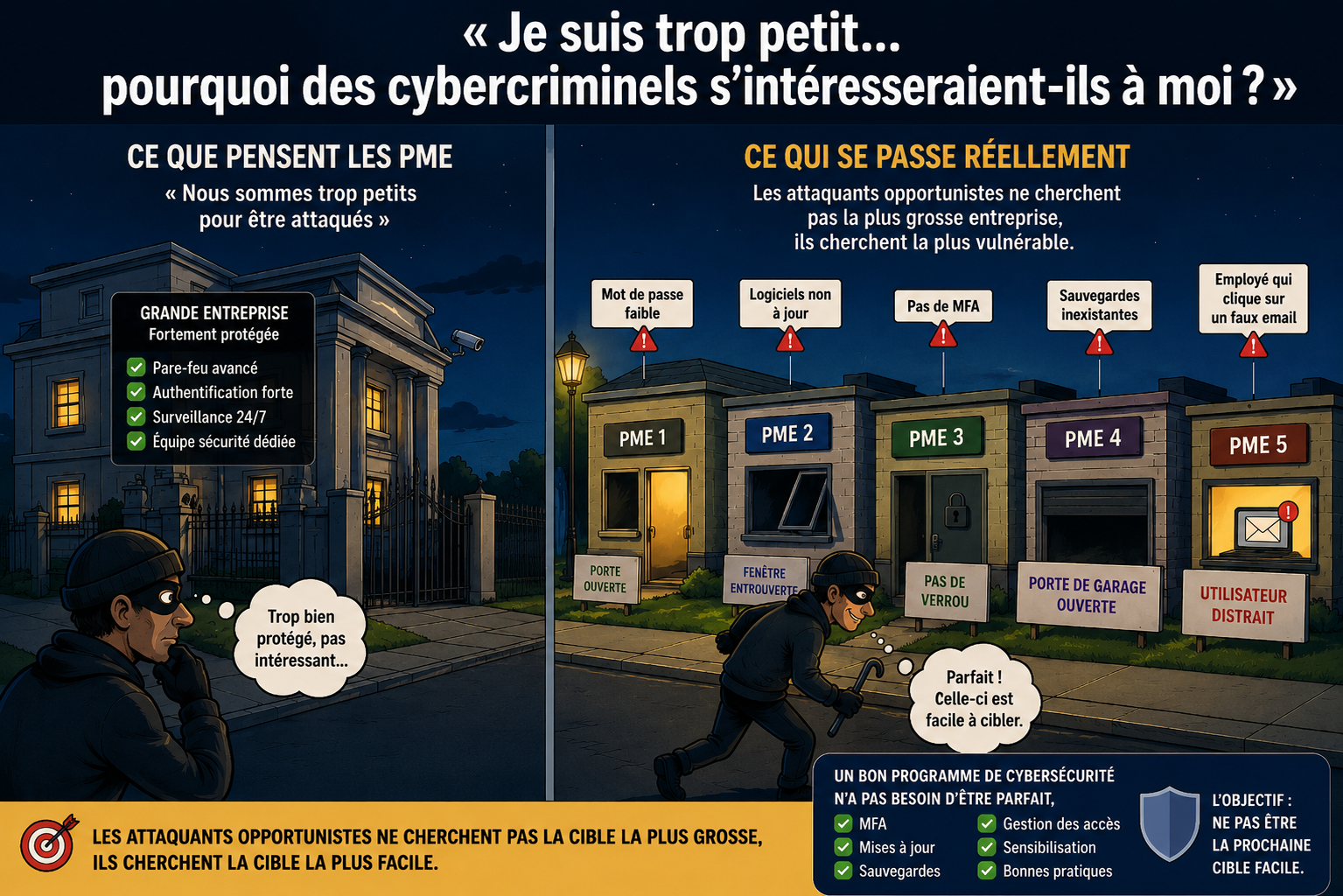 Illustration représentant un cybercriminel profitant d’une opportunité laissée ouverte